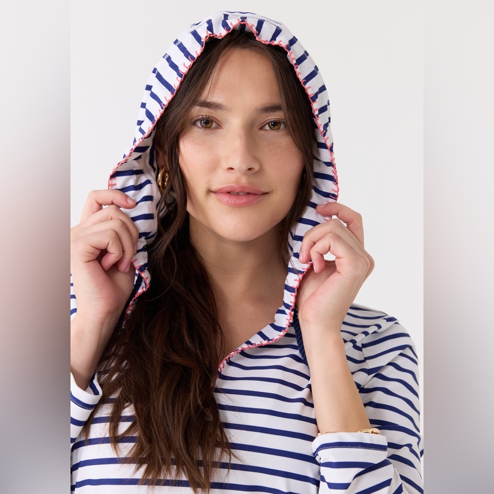 Navy Stripe Hooded Cover Up with Tassels SPF - Picture 5 of 7